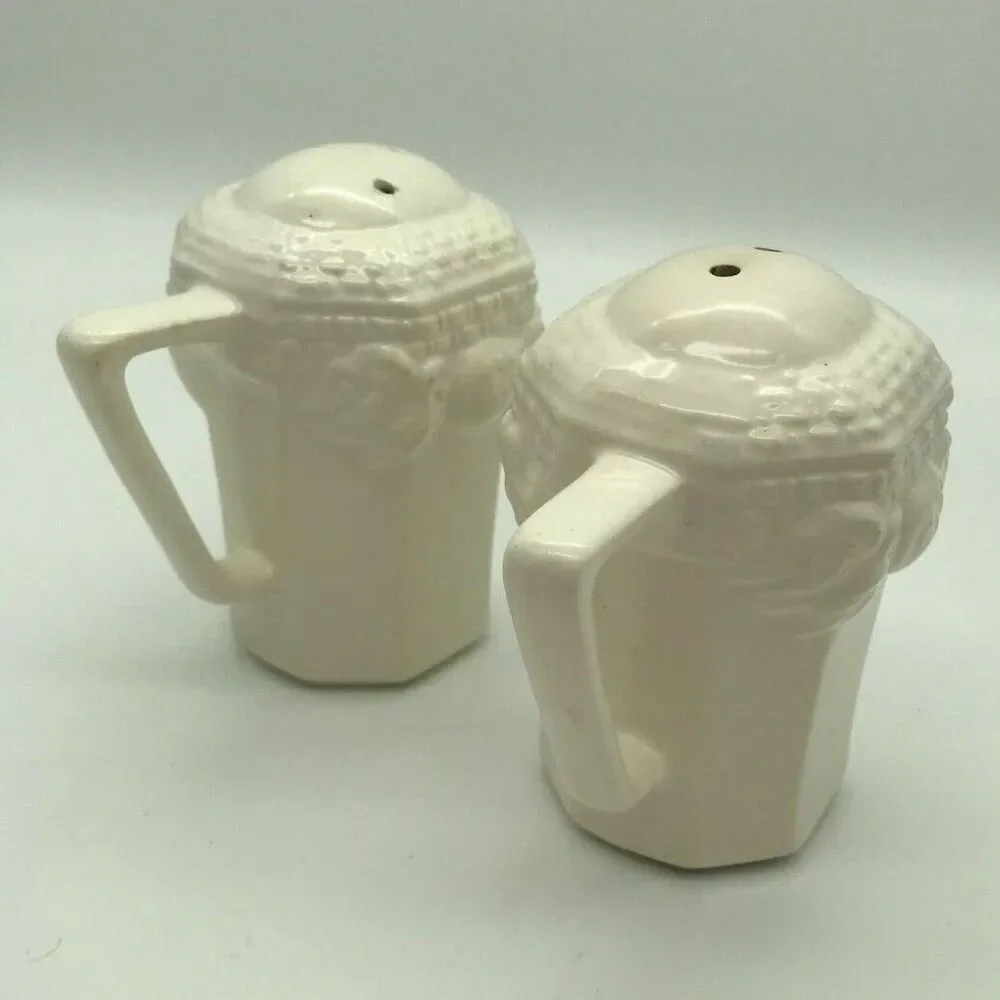 Vintage HIMARK Salt and Pepper Shakers White Handled Floral - Veggie Japan RARE